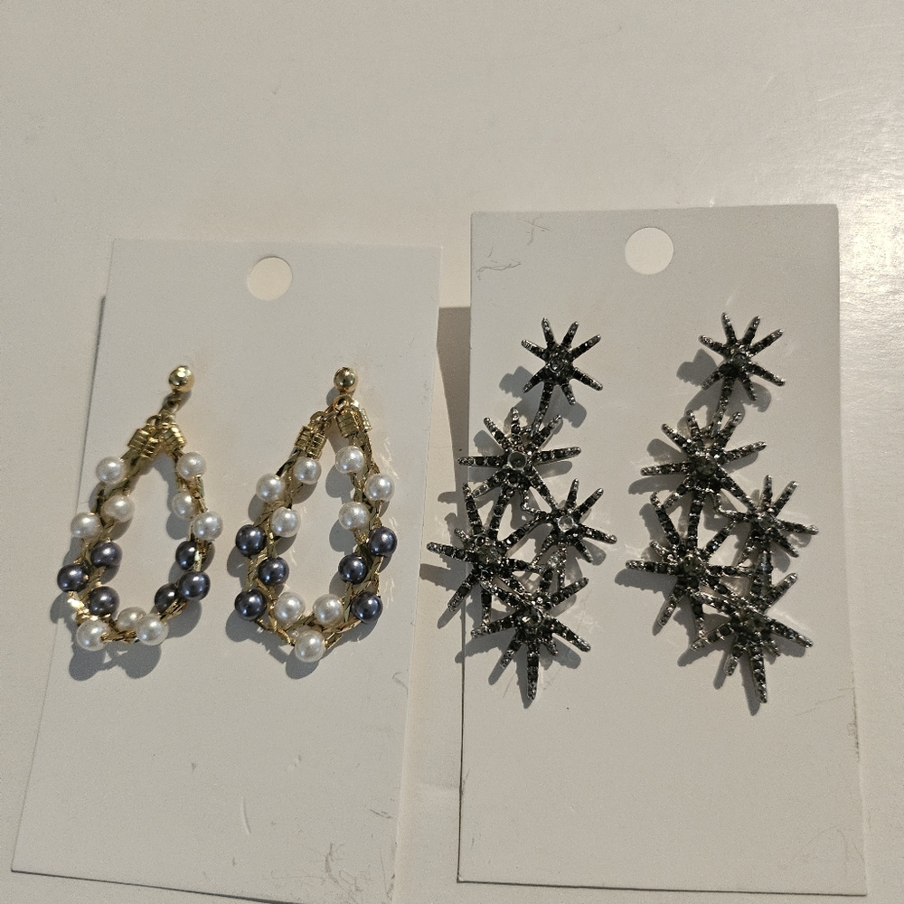 Elegant faux Pearl and Starburst Earrings Set